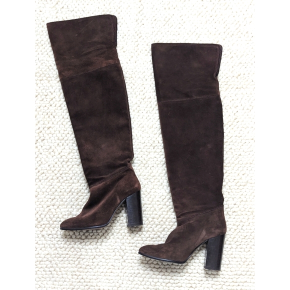 Mango Brown Suede Leather Over The Knee Boots Women's Size 6 - Picture 1 of 14